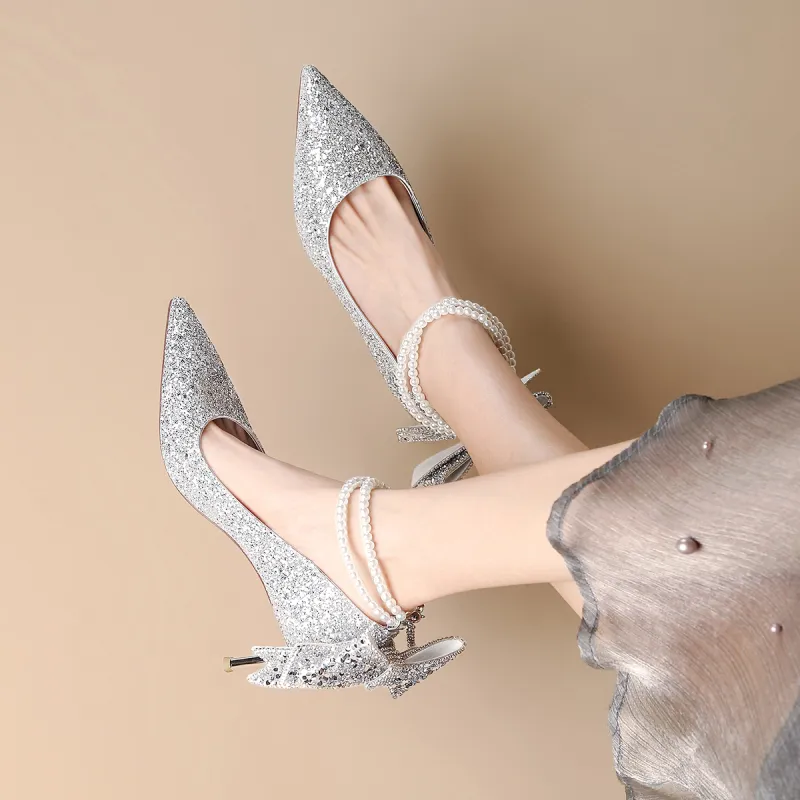 D FUSE SCANDINAVIA Slim Heel High Heels 7.8cm Women's Silver-5