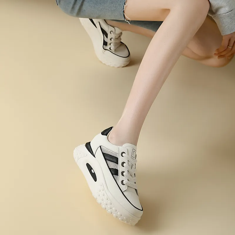 D FUSE SCANDINAVIA Athletic Shoes Lightweight Height Increasing Low Top Skateboard Shoes Women's Beige White Black-12