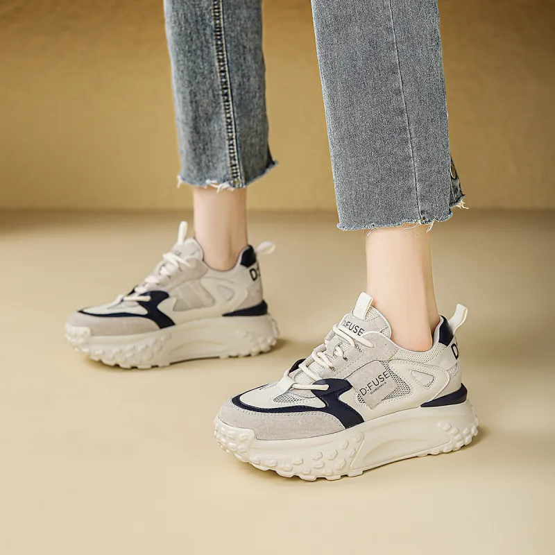D FUSE SCANDINAVIA Low Top Chunky Sneakers Women's Beige Blue-3