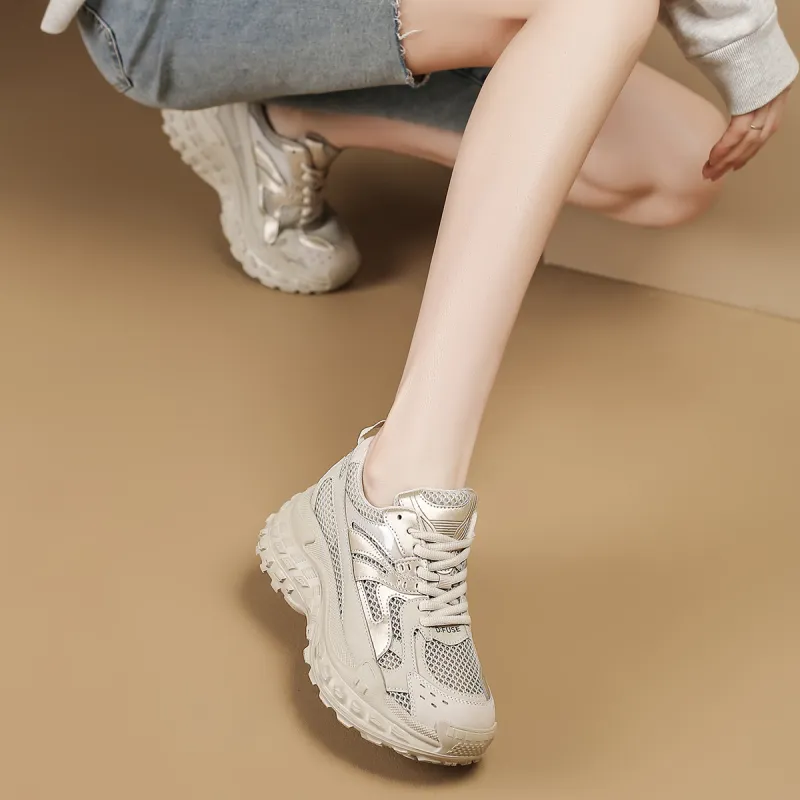 D:FUSE SCANDINAVIA Wear-Resistant Breathable Lightweight Height Increasing Low-Top Chunky Sneakers Women's-10