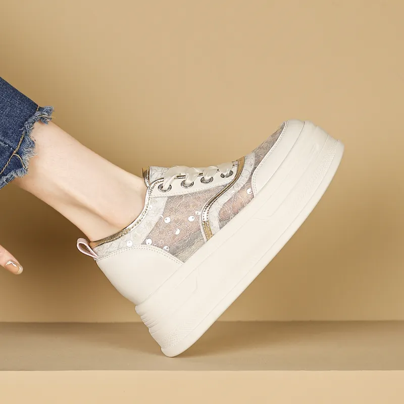 D:FUSE SCANDINAVIA Flat Shoes White Sneakers Low-Top Skateboard Shoes Women's-2