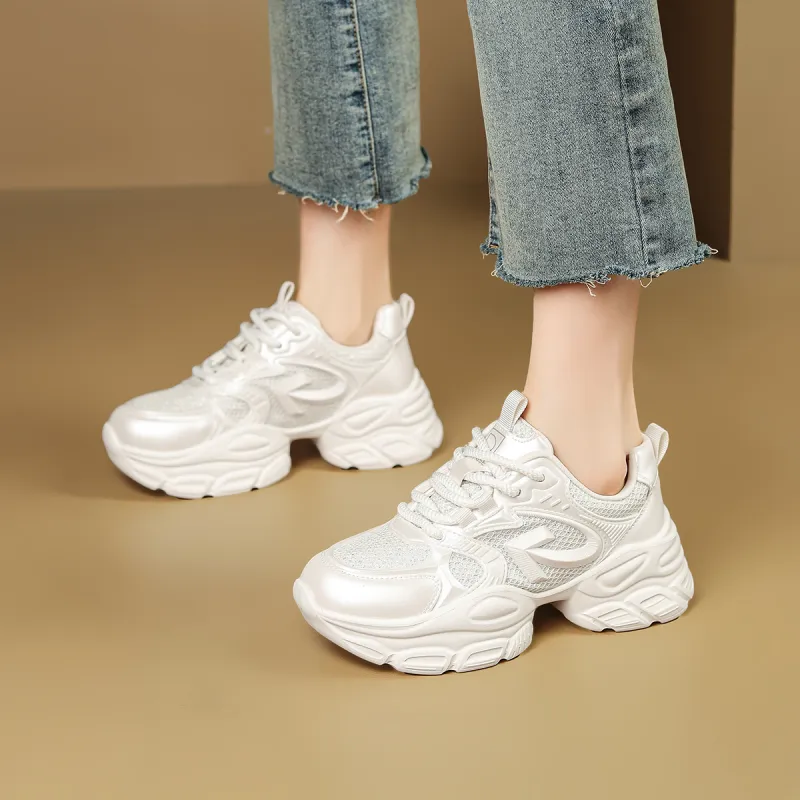 D FUSE SCANDINAVIA Abrasion Resistant Height Increasing Low Top Chunky Sneakers Women's Beige-2