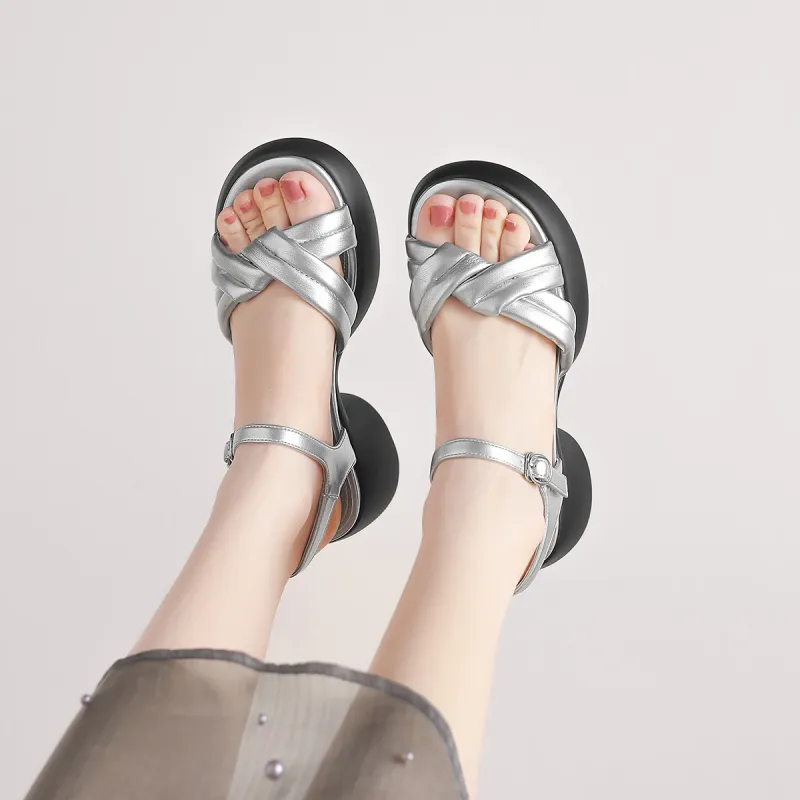 D FUSE SCANDINAVIA One Strap Sandals Women's Silver-5