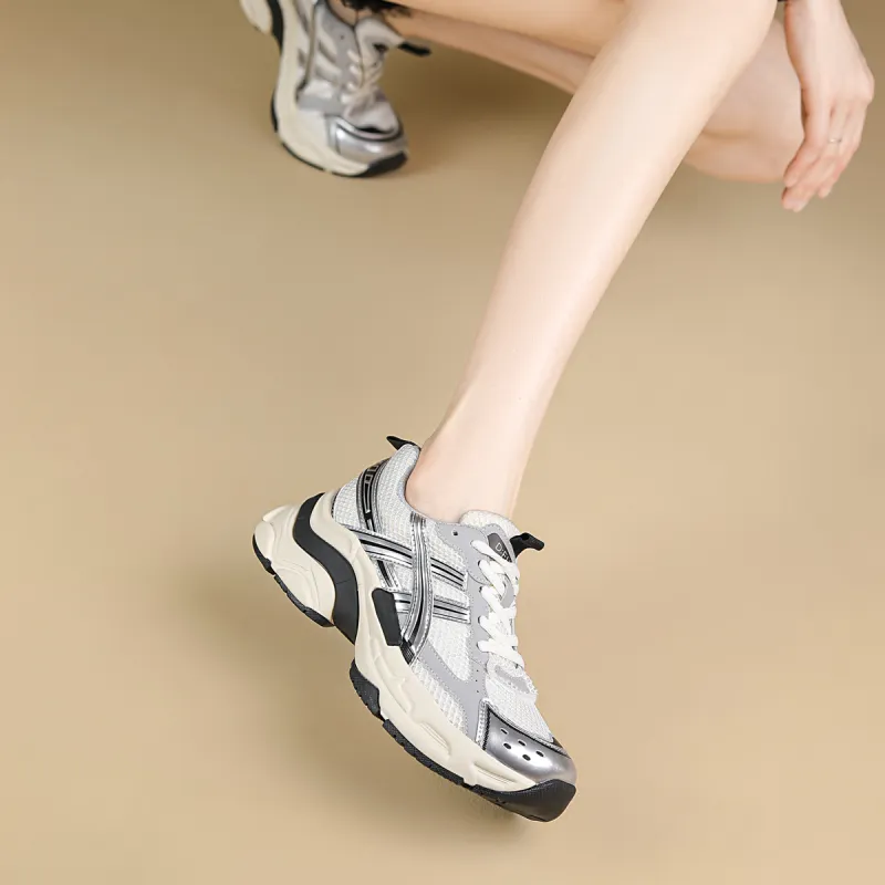 D FUSE SCANDINAVIA Cushioning, Slip Resistant, And Abrasion Resistant Low Top Chunky Sneakers Women's Silver-3