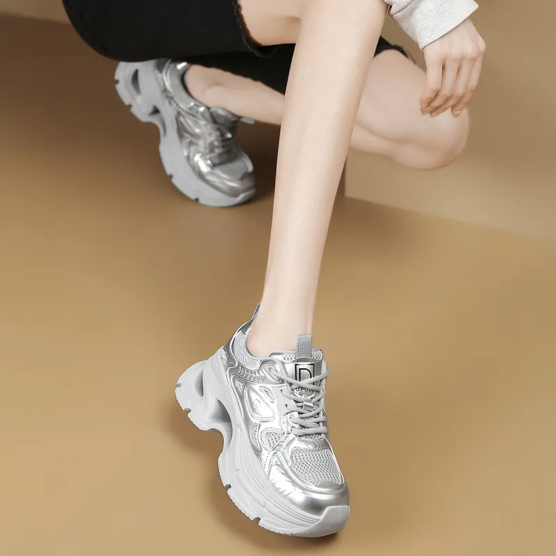 D FUSE SCANDINAVIA Anti Slip And Wear Resistant Lightweight Low Top Chunky Sneakers Women's Silver-3