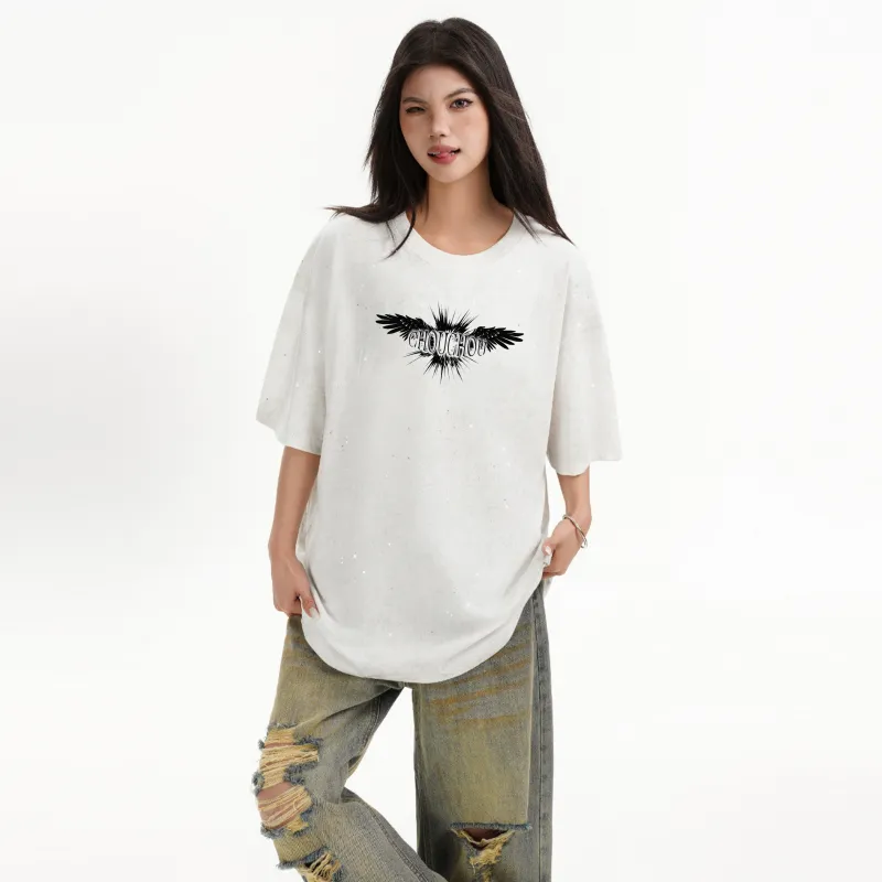 CHOUCHOUS Drop Shoulder Sleeve T Shirt Women's-7