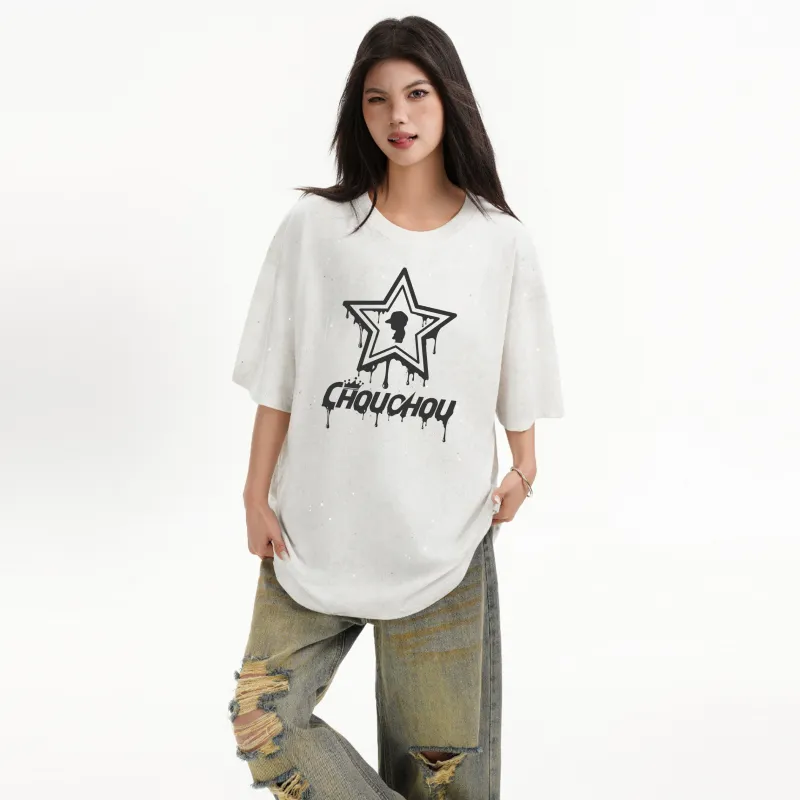 CHOUCHOUS Drop Shoulder Sleeve T Shirt Women's-7