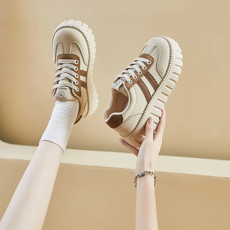 M.M Party Casual Shoes Women's Low Top Beige-12