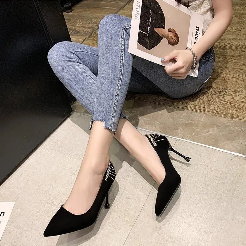SHUXIAOBEI Slim Heel High Heels Women's Black-2