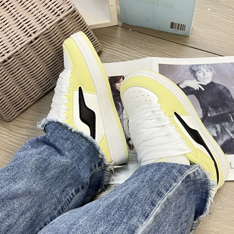 SHUXIAOBEI Dopamine Dressing Trendy Puffy Shoes Anti Slip Wear Resistant Low Top Skateboard Shoes Women's Light Yellow-5