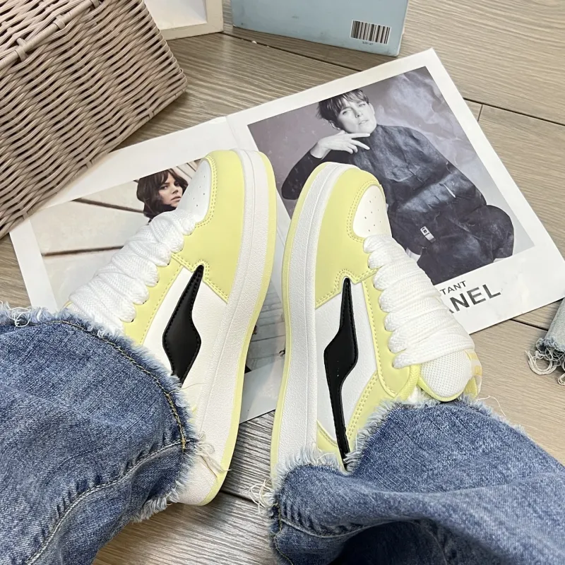 SHUXIAOBEI Dopamine Dressing Trendy Puffy Shoes Anti Slip Wear Resistant Low Top Skateboard Shoes Women's Light Yellow-6