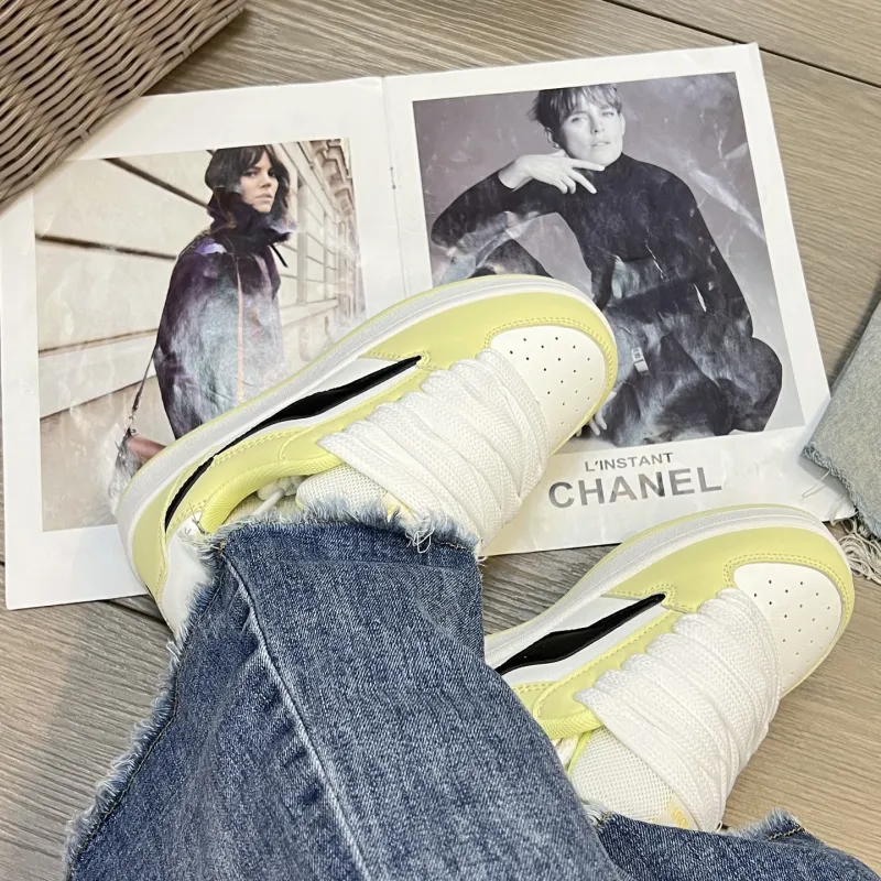 SHUXIAOBEI Dopamine Dressing Trendy Puffy Shoes Anti Slip Wear Resistant Low Top Skateboard Shoes Women's Light Yellow-3