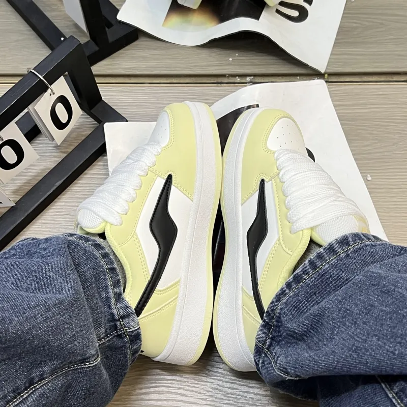 SHUXIAOBEI Dopamine Dressing Trendy Puffy Shoes Anti Slip Wear Resistant Low Top Skateboard Shoes Women's Light Yellow-4