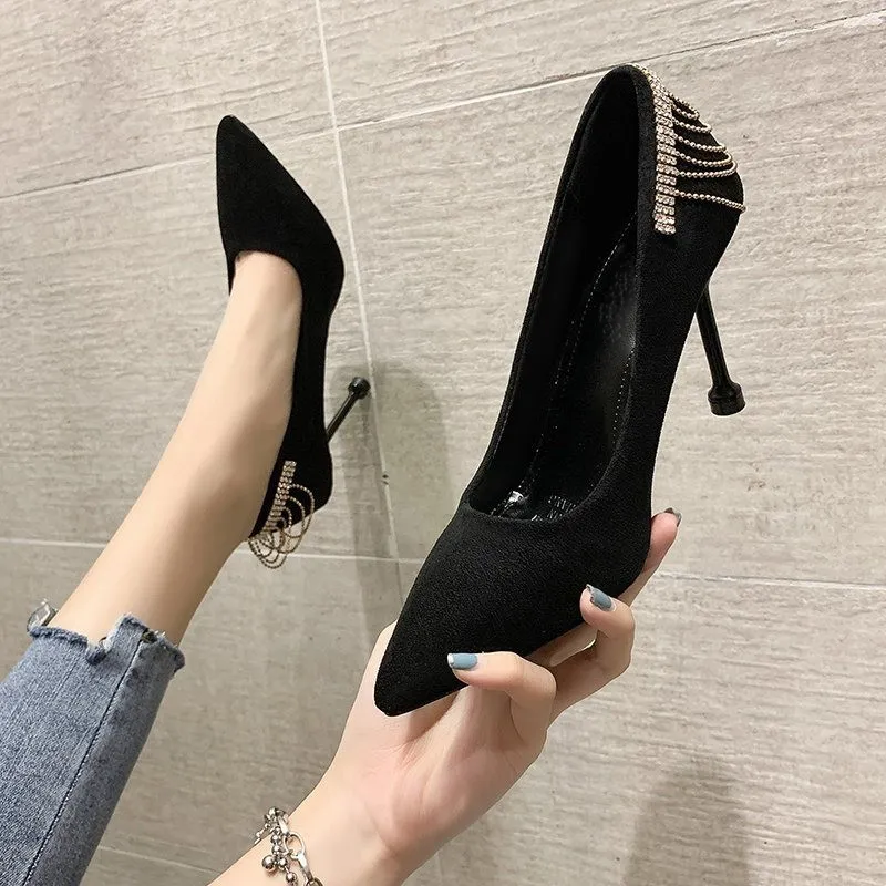 SHUXIAOBEI Slim Heel High Heels Women's Black-1