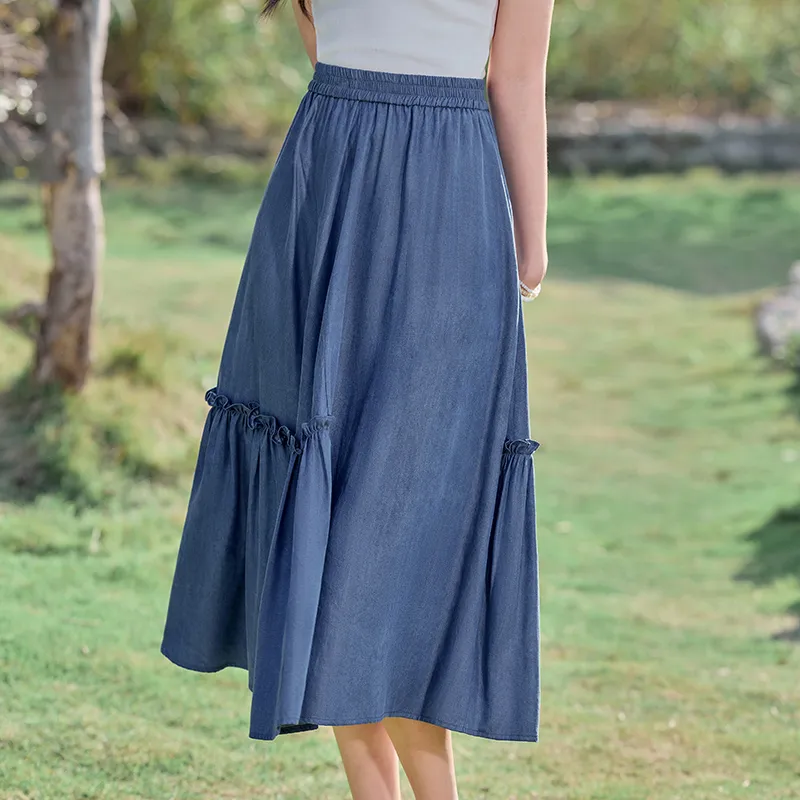 RZSE Casual Long Skirts Women's Denim Blue-7