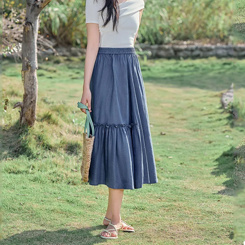 RZSE Casual Long Skirts Women's Denim Blue-11