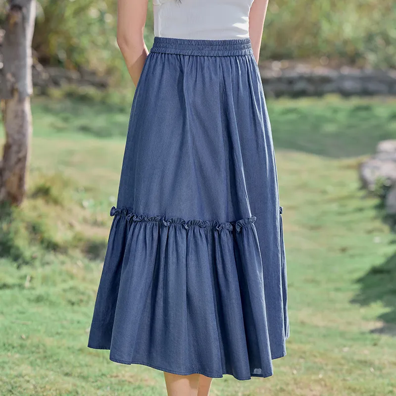 RZSE Casual Long Skirts Women's Denim Blue-8
