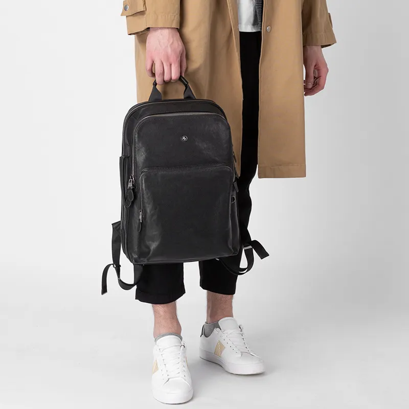 Sharkborough Vegetable Tanned Cow Leather Backpack Men's Black-8