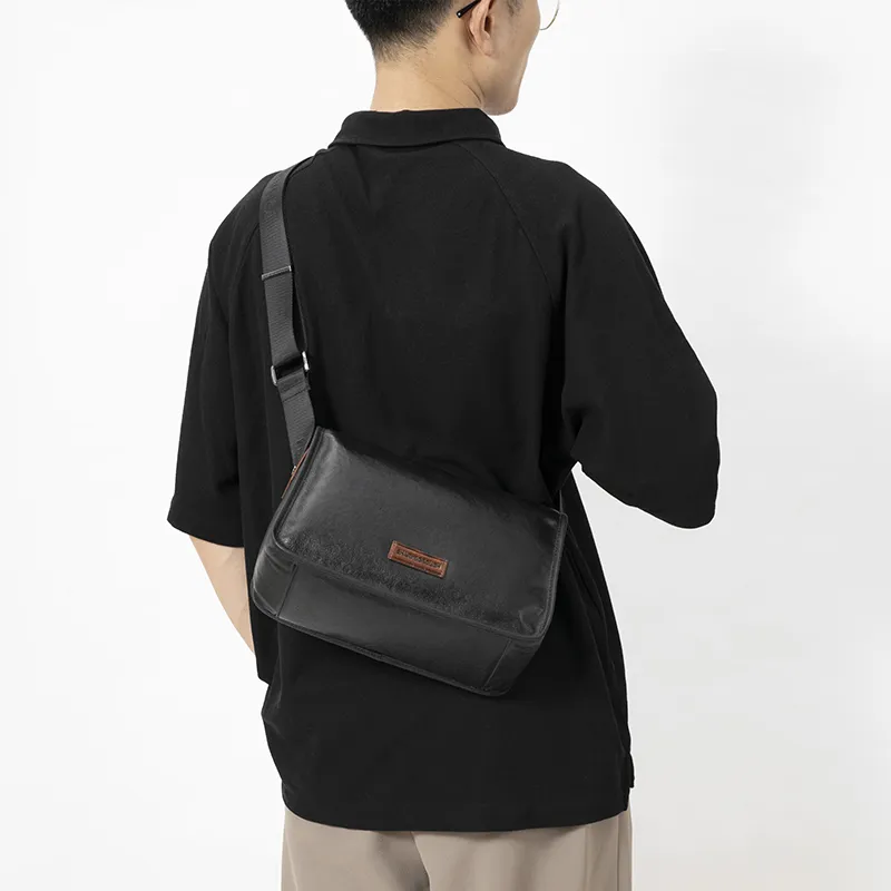 Sharkborough Cow Leather Shoulder Bag, Messenger Bag Men's Black-6