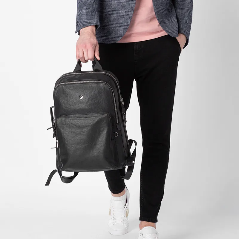 Sharkborough Vegetable Tanned Cow Leather Backpack Men's Black-6