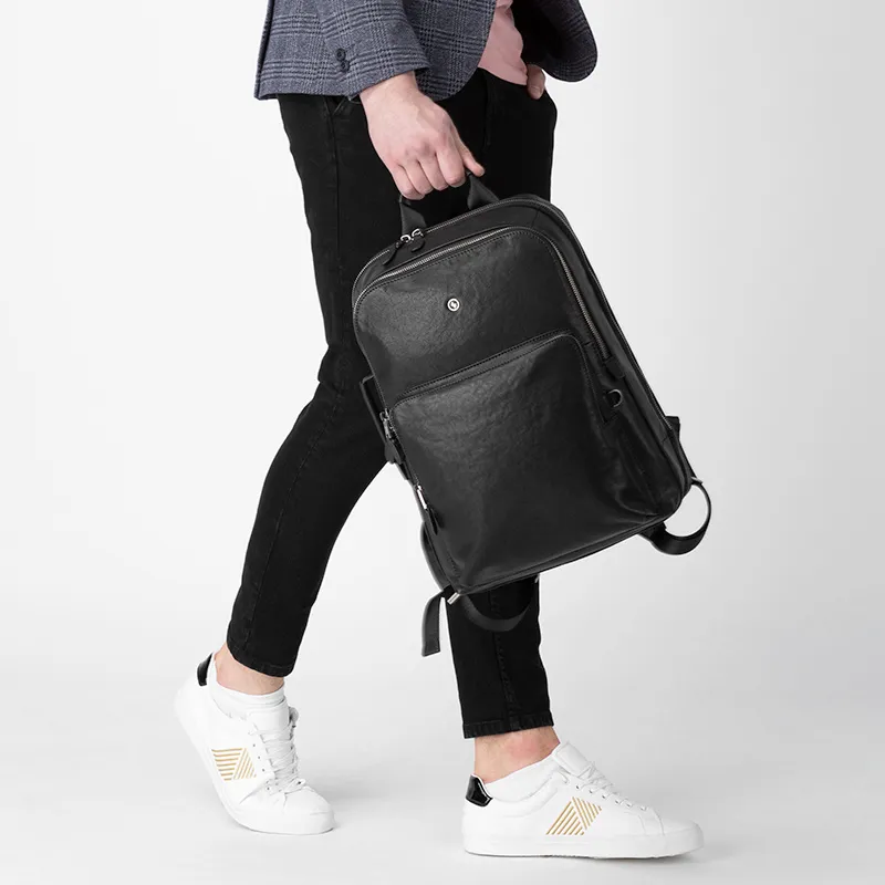 Sharkborough Vegetable Tanned Cow Leather Backpack Men's Black-7