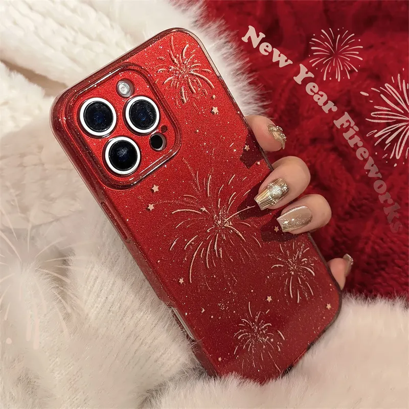 River Lips PC Material Red Firework Joyful Glitter Phone Cases Compatible With Apple 16/15/14/13 Series Trendy And Cool-2