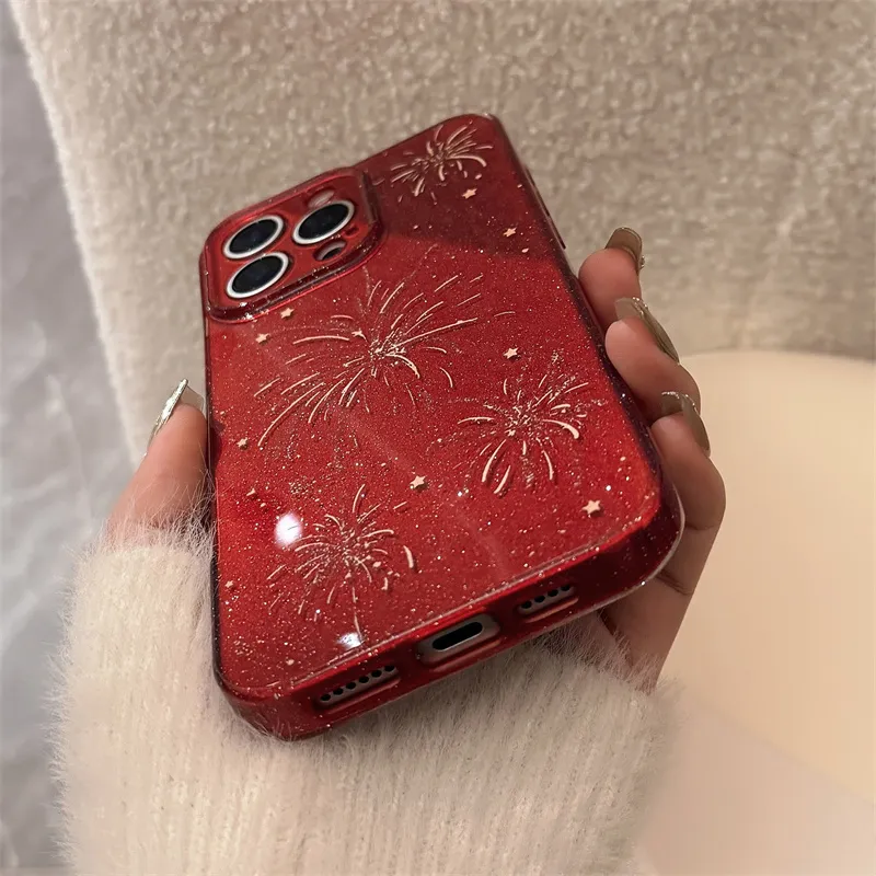River Lips PC Material Red Firework Joyful Glitter Phone Cases Compatible With Apple 16/15/14/13 Series Trendy And Cool-4