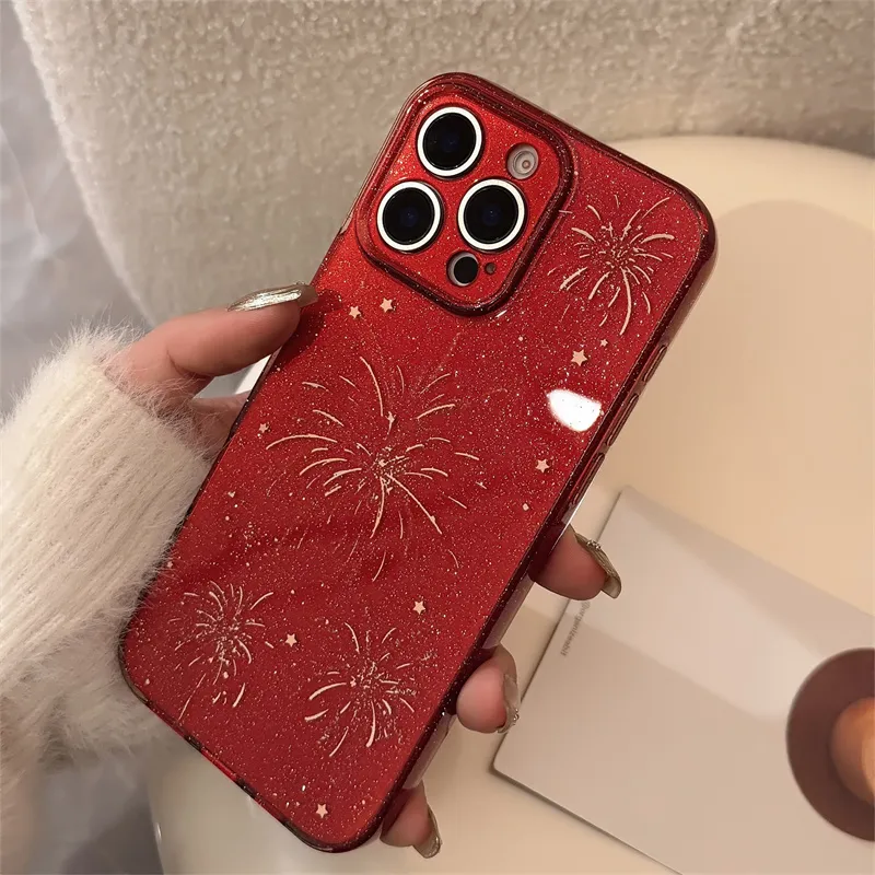 River Lips PC Material Red Firework Joyful Glitter Phone Cases Compatible With Apple 16/15/14/13 Series Trendy And Cool-3