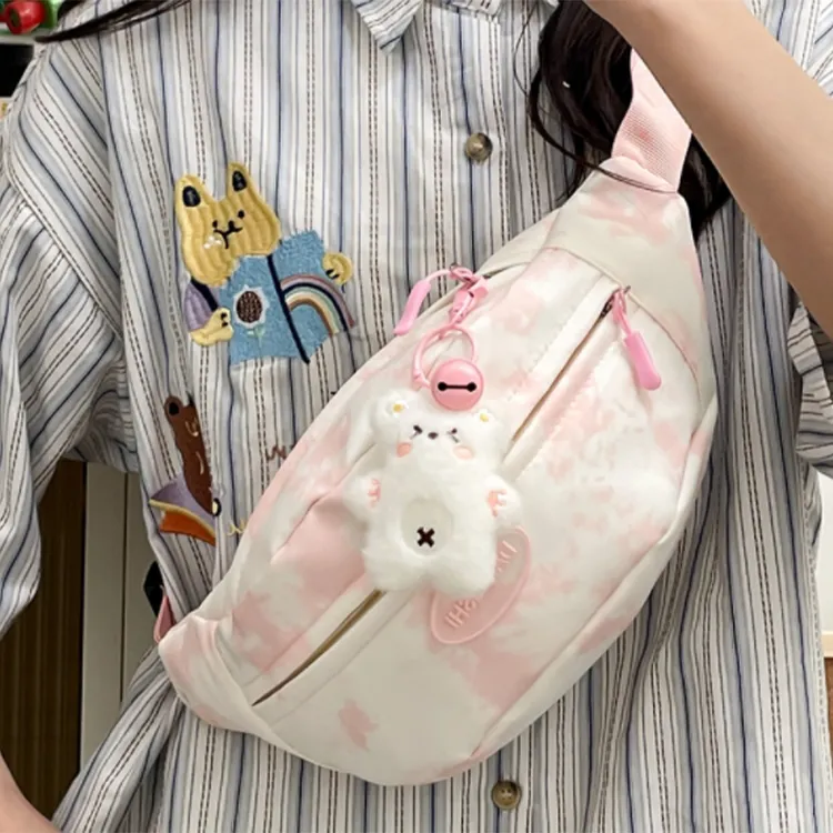 HCXK Nylon Crossbody One Shoulder Sling Bag Regular Women's Purple/Black/Pink/Blue/Khaki-16