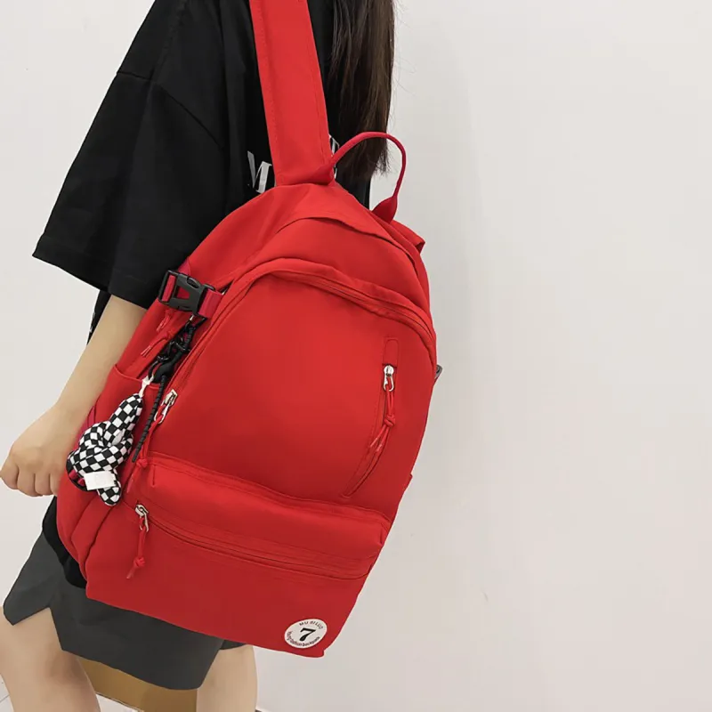 URBAN FOREST Nylon Backpack Regular Unisex Black/White/Pink/Red-2