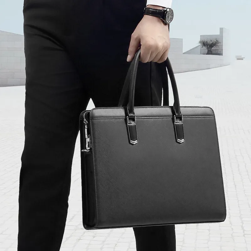 PULUWIRR Genuine Leather Cow Leather Bag Business Men's Handbag Shoulder Bag Regular Men's Black-7