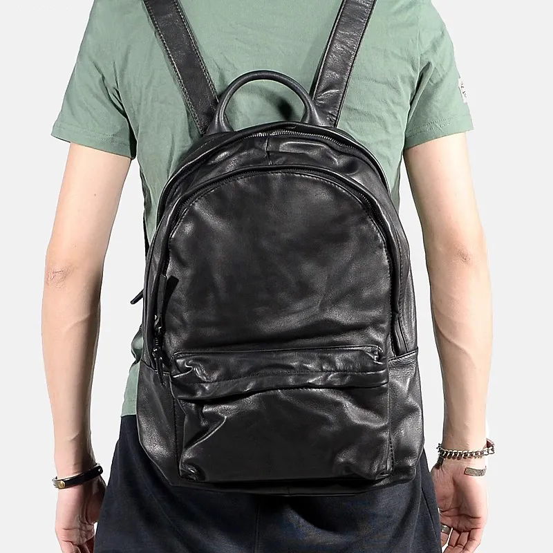 PULUWIRR Cow Leather Travel Bag Business Casual Backpack Unisex-6