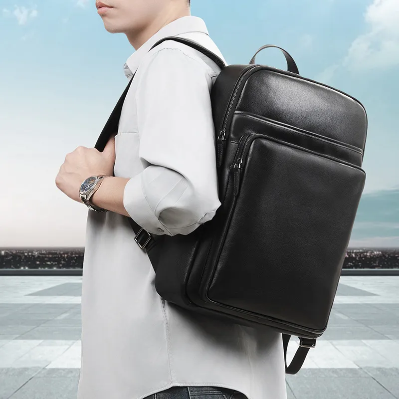 PULUWIRR Cow Leather Backpack Regular Unisex Black-6