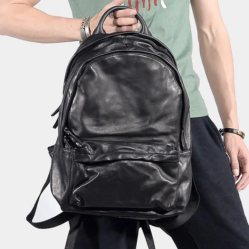 PULUWIRR Cow Leather Travel Bag Business Casual Backpack Unisex-5
