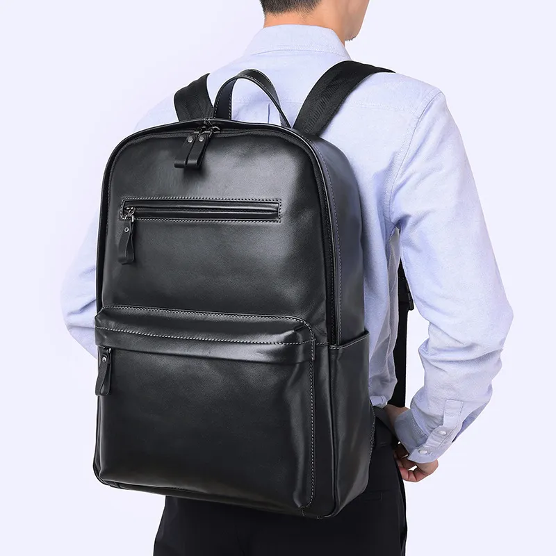 PULUWIRR Cow Leather Backpack Regular Unisex Black-5