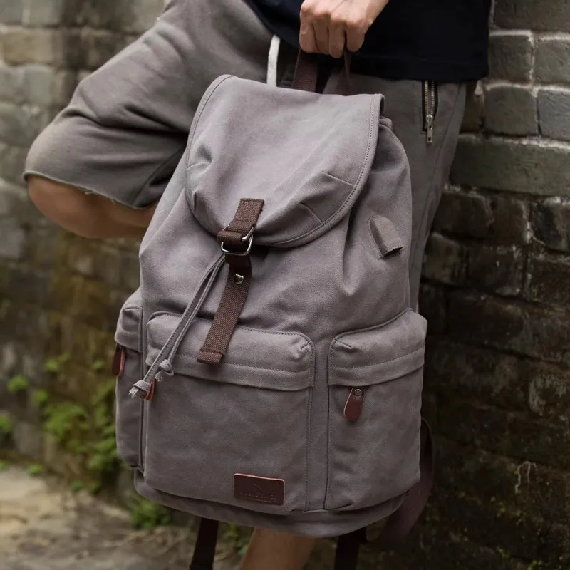 PULUWIRR Canvas Backpack Regular Unisex Khaki Blue/Black-1