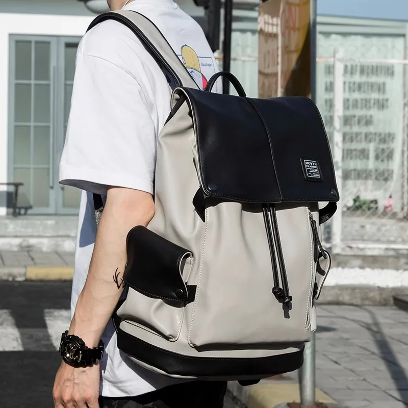 PULUWIRR PVC Backpack Regular Unisex Black White-5