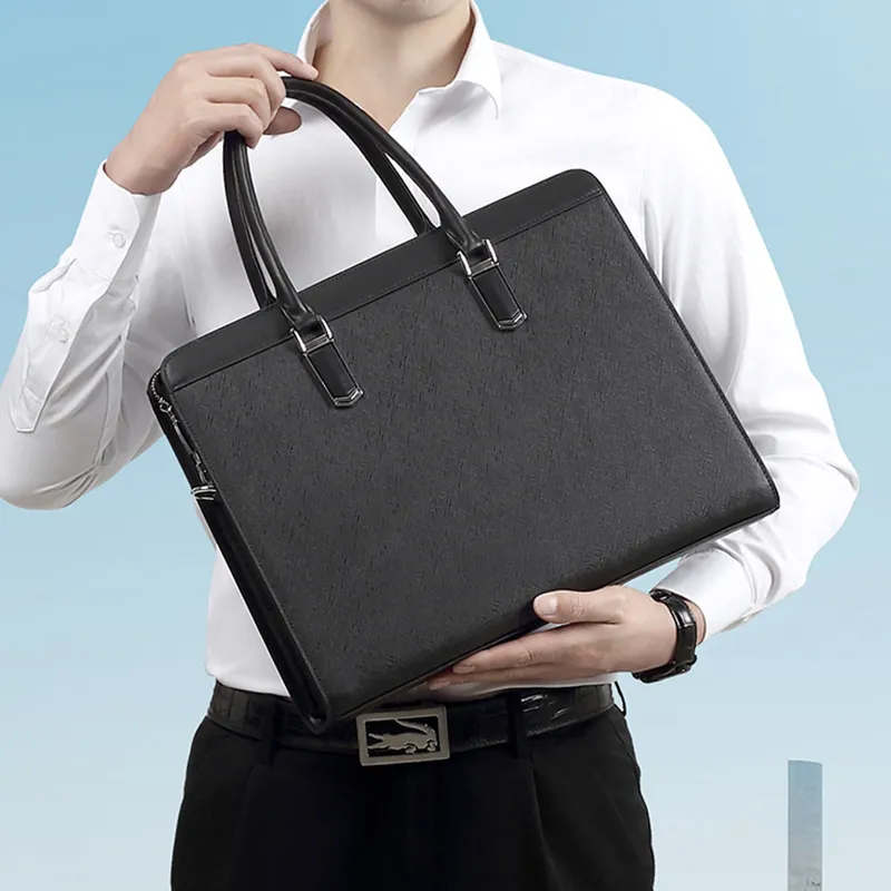 PULUWIRR Genuine Leather Cow Leather Bag Business Men's Handbag Shoulder Bag Regular Men's Black-6