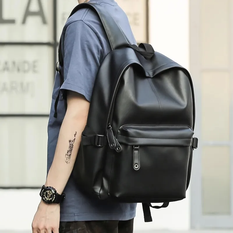 PULUWIRR PVC Men's Backpack Versatile Minimalist Style Storage Business Bag For Men Laptop Regular Unisex Black-5