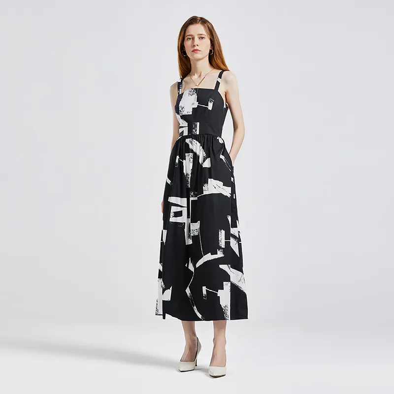 NINE WEST Slip Dress Women's Black With Floral Pattern-1