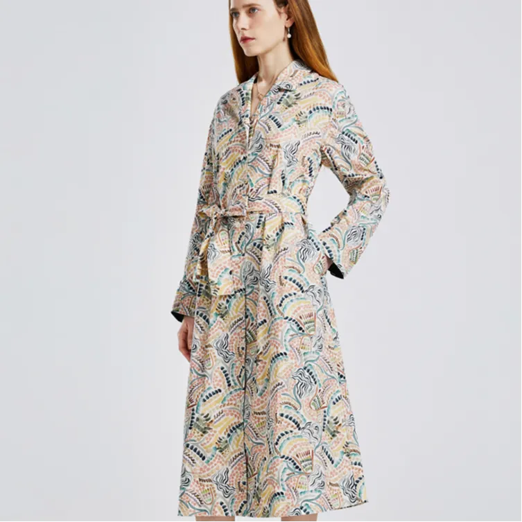 NINE WEST Long-Sleeved Dresses Women's White Base Coffee Flower-5