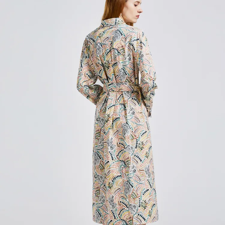 NINE WEST Long-Sleeved Dresses Women's White Base Coffee Flower-2