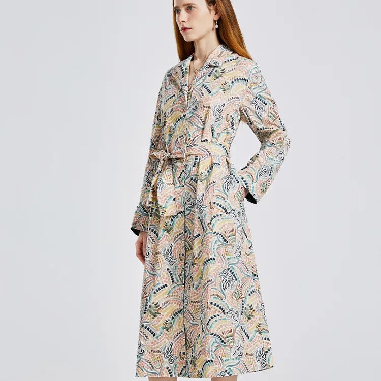 NINE WEST Long-Sleeved Dresses Women's White Base Coffee Flower-4