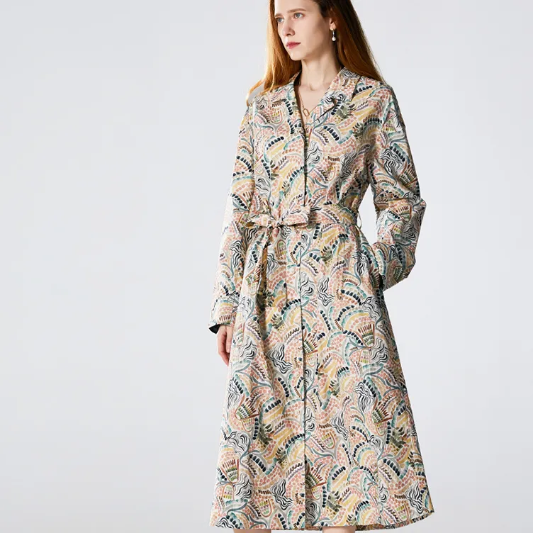 NINE WEST Long-Sleeved Dresses Women's White Base Coffee Flower-3