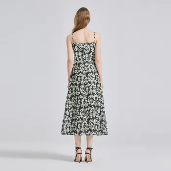NINE WEST Slip Dresses Women's Black Background With Green Flowers