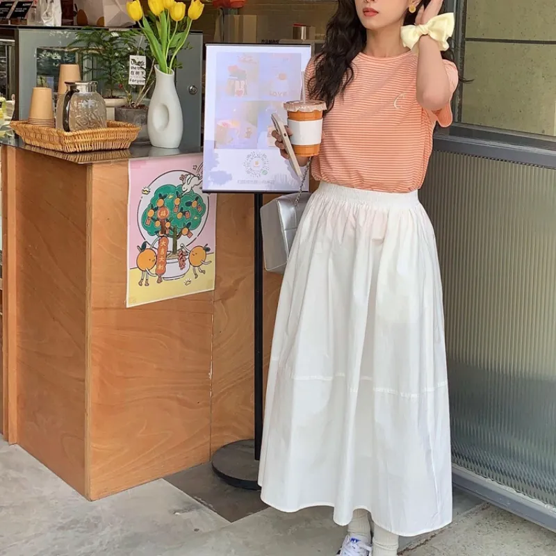 Mu Qingqing Casual Long Skirt Women's White-4
