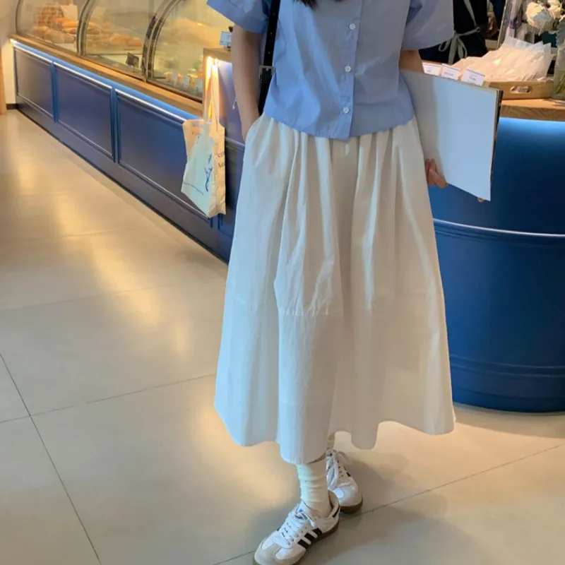 Mu Qingqing Casual Long Skirt Women's White-3