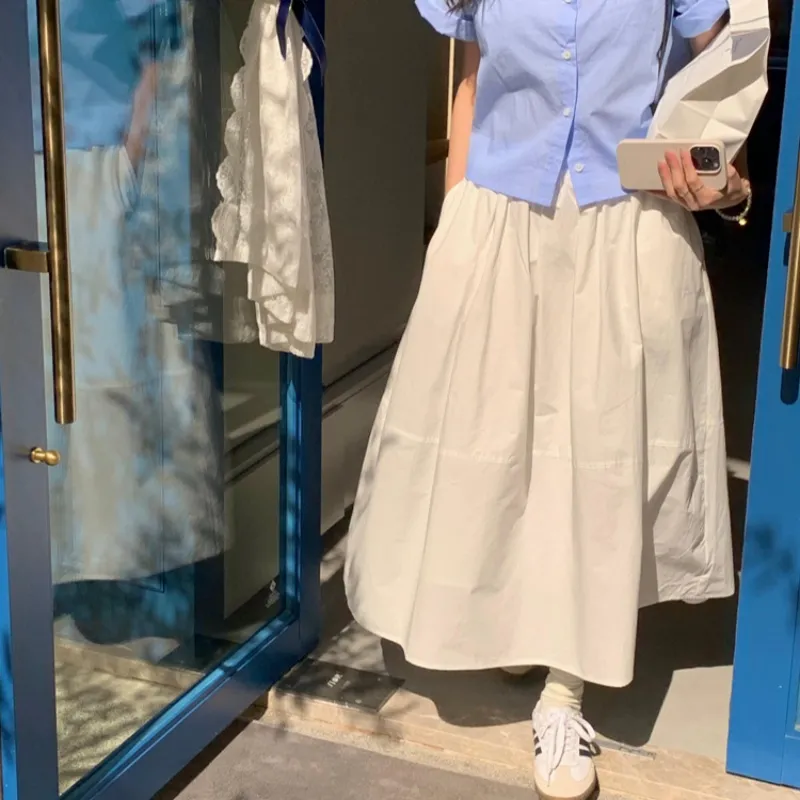 Mu Qingqing Casual Long Skirt Women's White-5