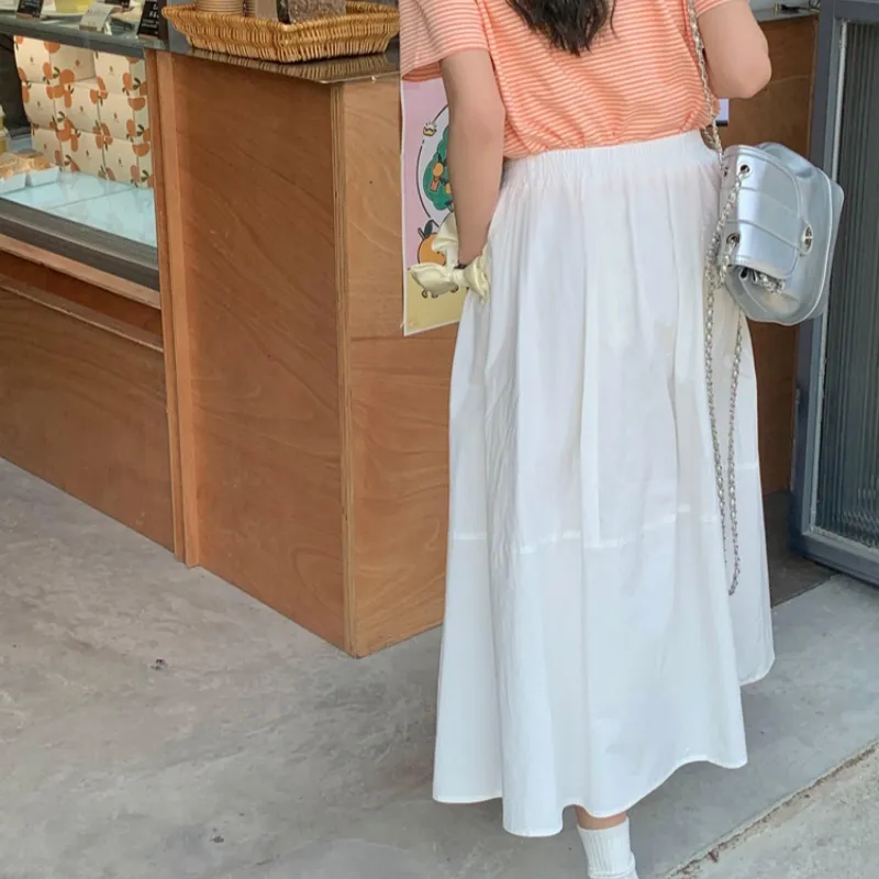 Mu Qingqing Casual Long Skirt Women's White-2