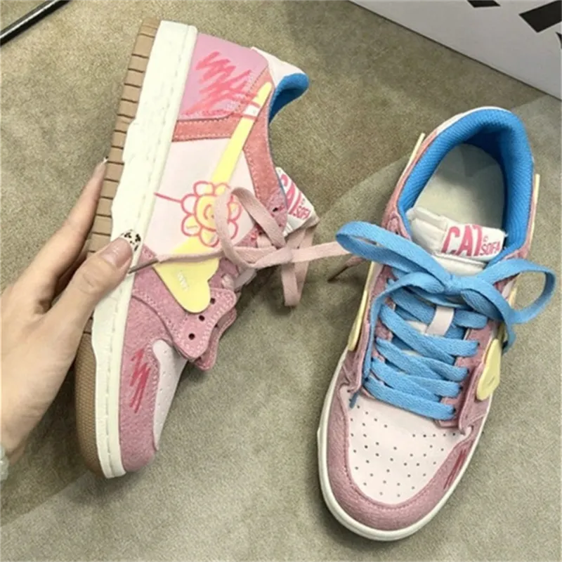 Crocodile Slip-Resistant Cushioning Abrasion-Resistant Low-Top Skateboard Shoes Women's Pink-5